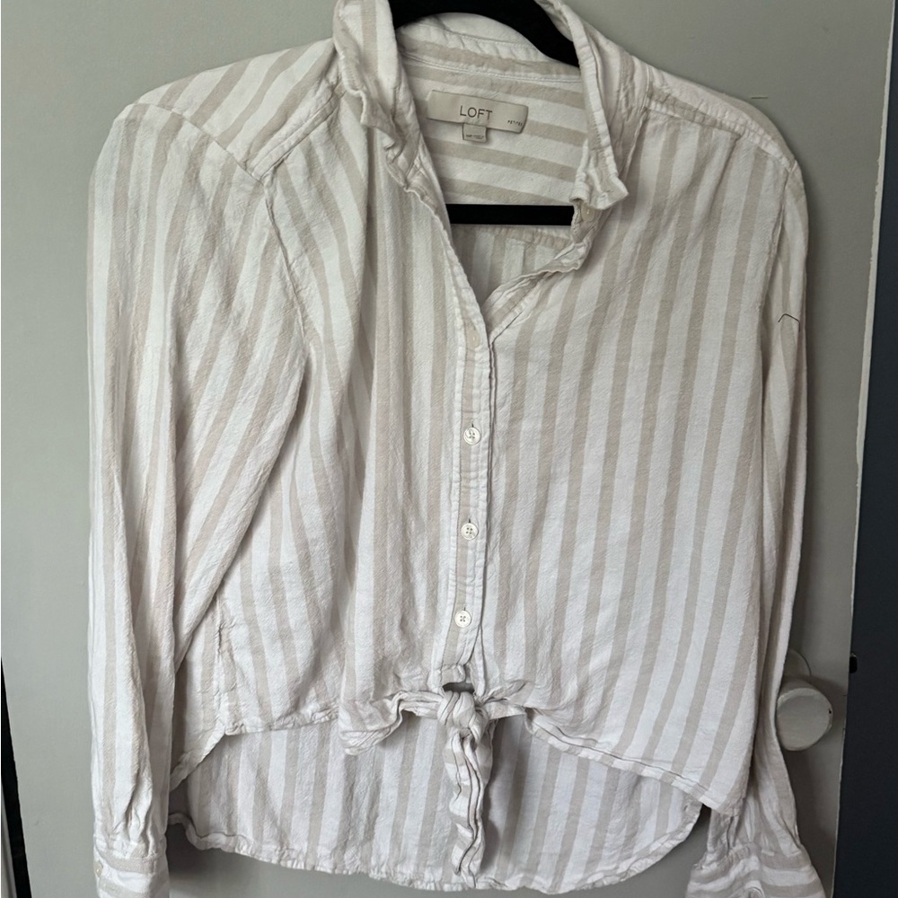 LOFT Women's Linen Front Tie Button Up